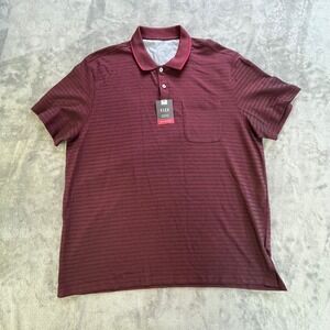 Van Heusen Polo Shirt Mens XL Burgundy Flex Classic Fit Striped Short Sleeve